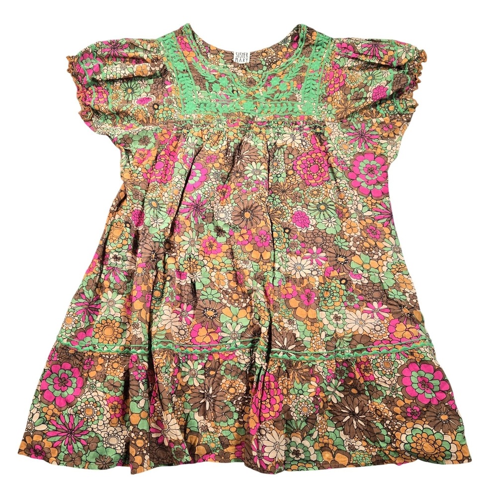Sister Mary Dress Womens Large Multicolor Floral Patsy Boho Trapeze Swing